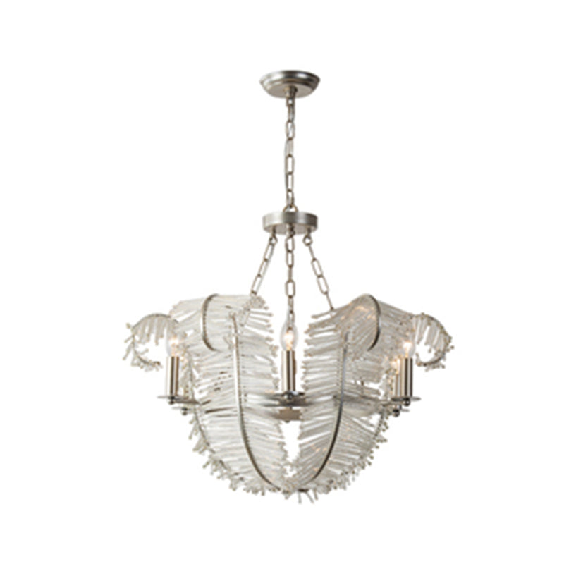 American Candle Chandelier Glass Silver Hanging Light for Bedroom