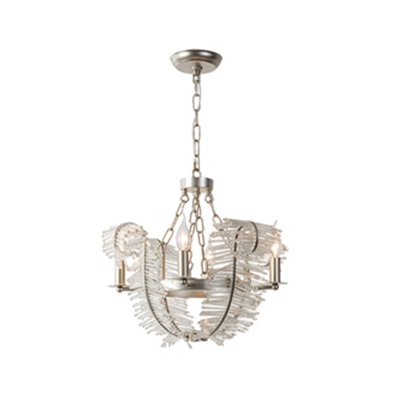 American Candle Chandelier Glass Silver Hanging Light for Bedroom