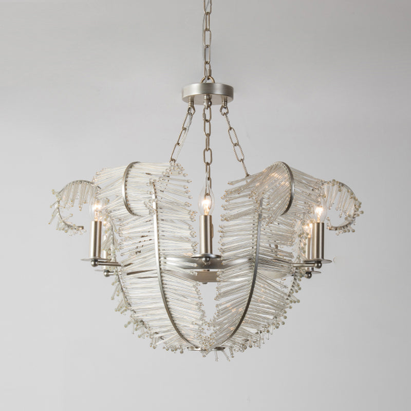 American Candle Chandelier Glass Silver Hanging Light for Bedroom