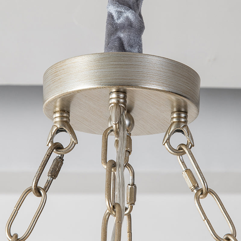 American Candle Chandelier Glass Silver Hanging Light for Bedroom