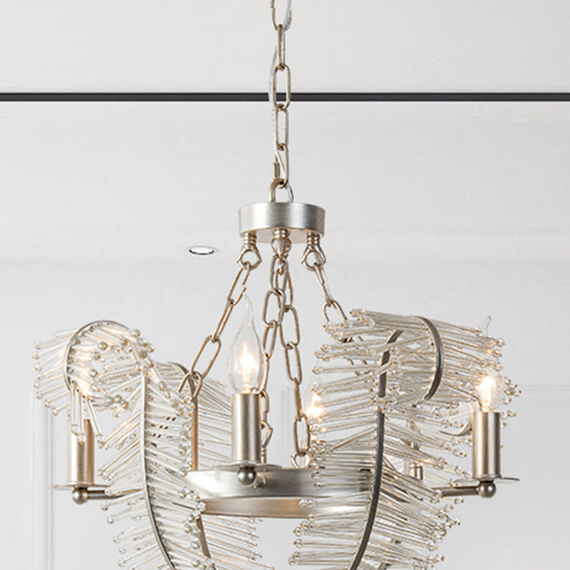 American Candle Chandelier Glass Silver Hanging Light for Bedroom