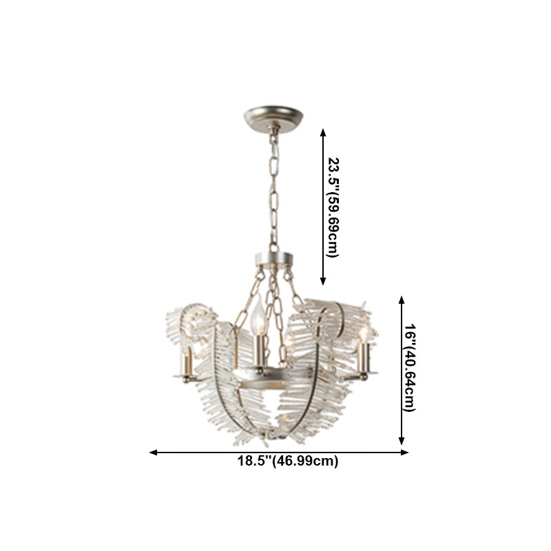 American Candle Chandelier Glass Silver Hanging Light for Bedroom