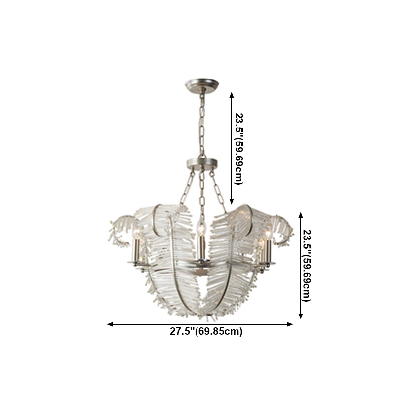 American Candle Chandelier Glass Silver Hanging Light for Bedroom