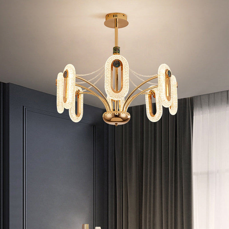 Postmodern LED Chandelier Oval Shape Suspension Lamp with Crystal Beads