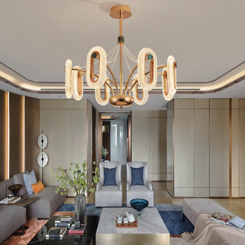 Postmodern LED Chandelier Oval Shape Suspension Lamp with Crystal Beads