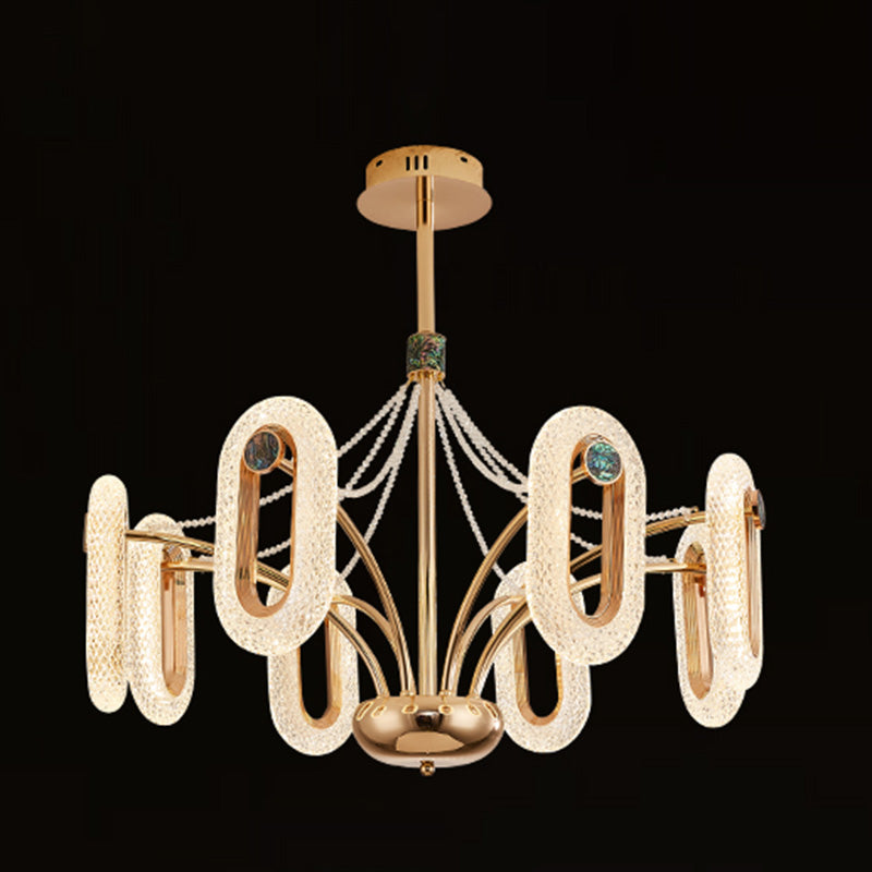 Postmodern LED Chandelier Oval Shape Suspension Lamp with Crystal Beads