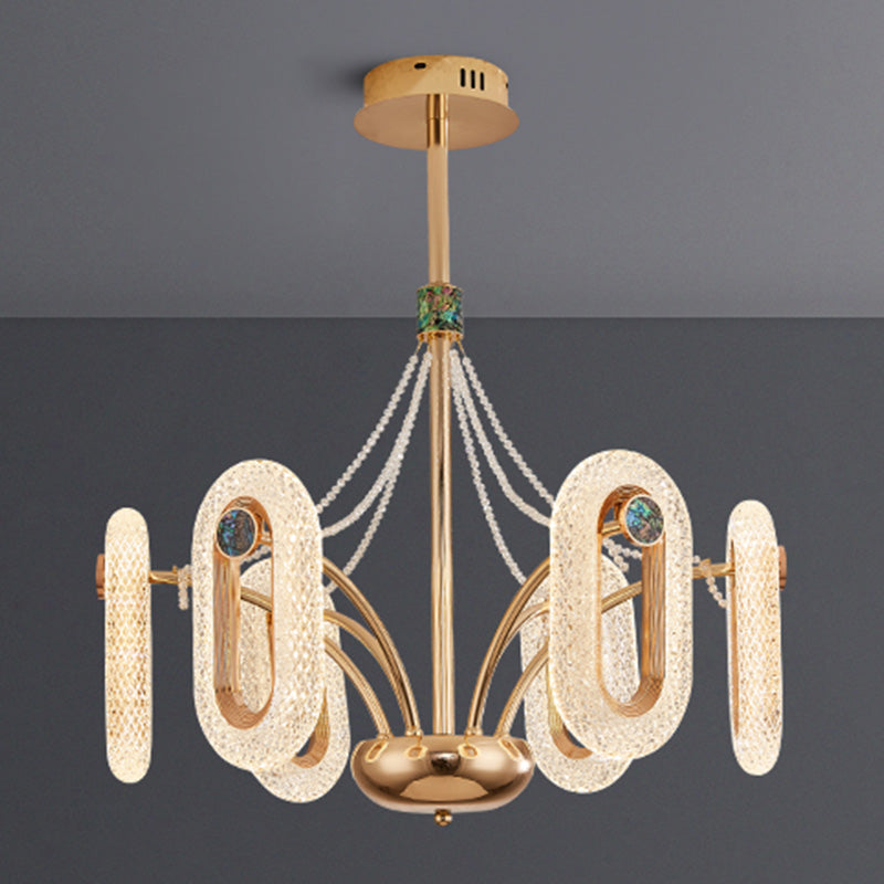 Postmodern LED Chandelier Oval Shape Suspension Lamp with Crystal Beads