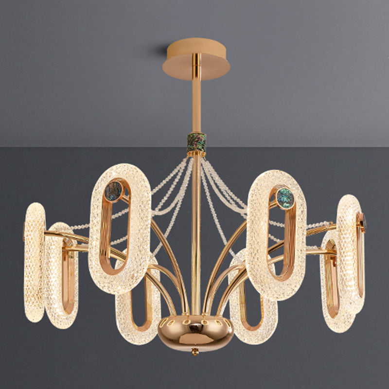 Postmodern LED Chandelier Oval Shape Suspension Lamp with Crystal Beads