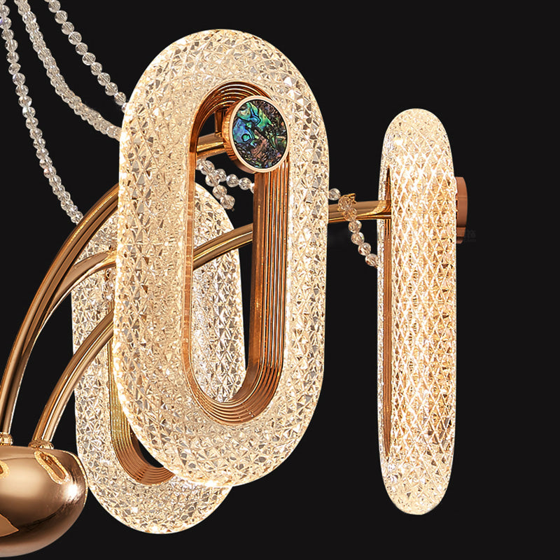 Postmodern LED Chandelier Oval Shape Suspension Lamp with Crystal Beads