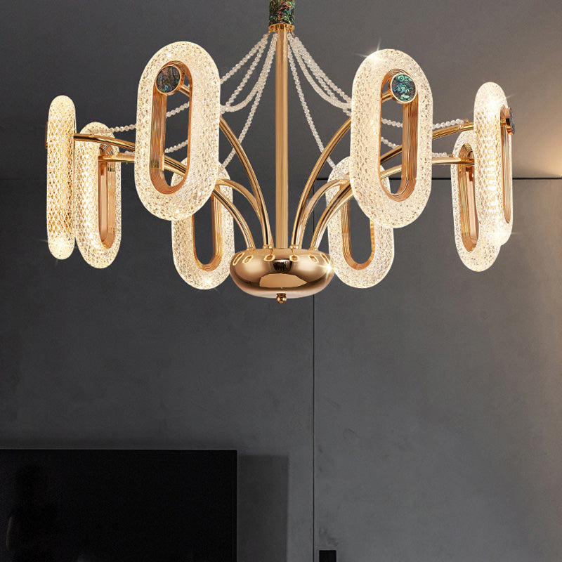 Postmodern LED Chandelier Oval Shape Suspension Lamp with Crystal Beads