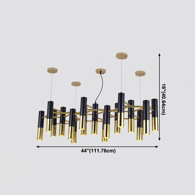 Postmodern Black-Gold Chandelier Metal Tubular Living Room Suspension Light