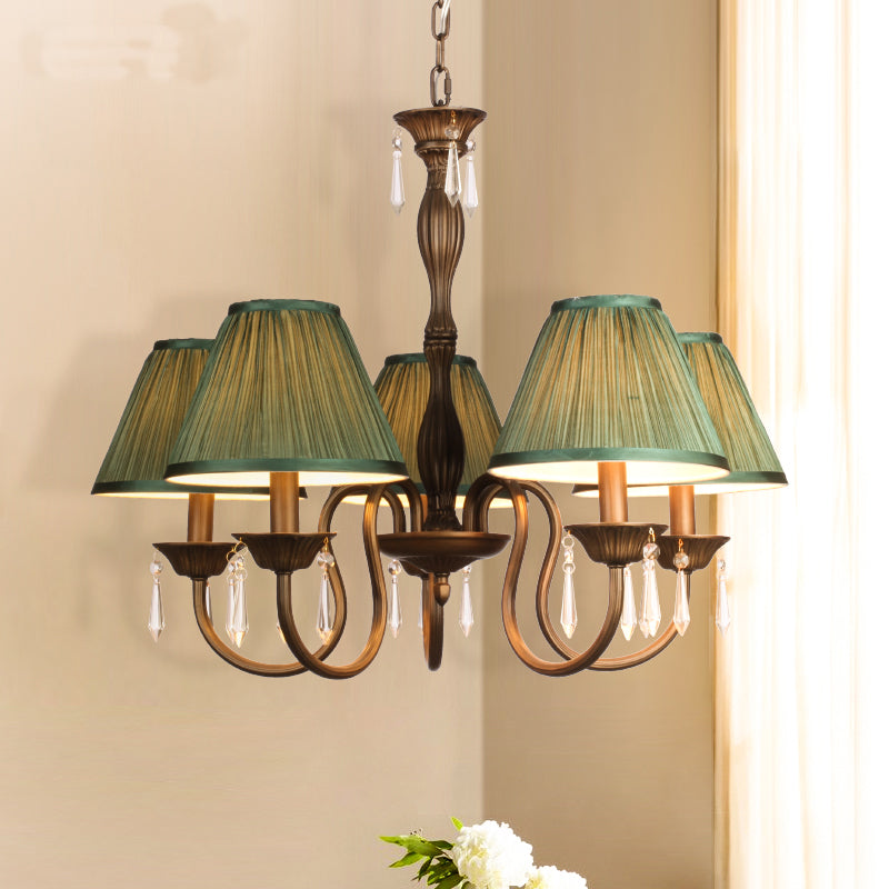 Vintage conische kroonluchter veelkleurige geplooide stof hanglamp