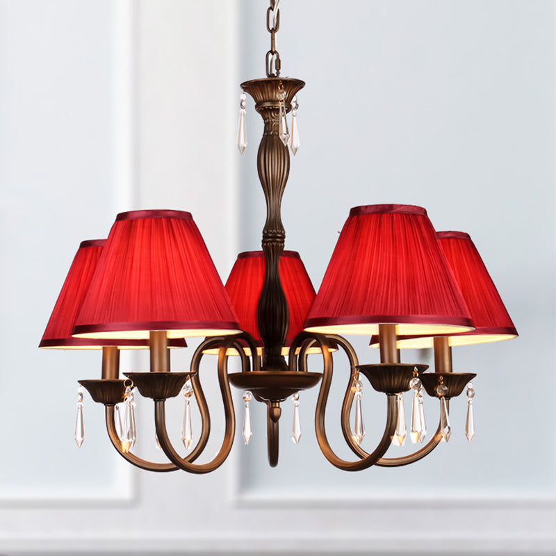 Vintage conische kroonluchter veelkleurige geplooide stof hanglamp