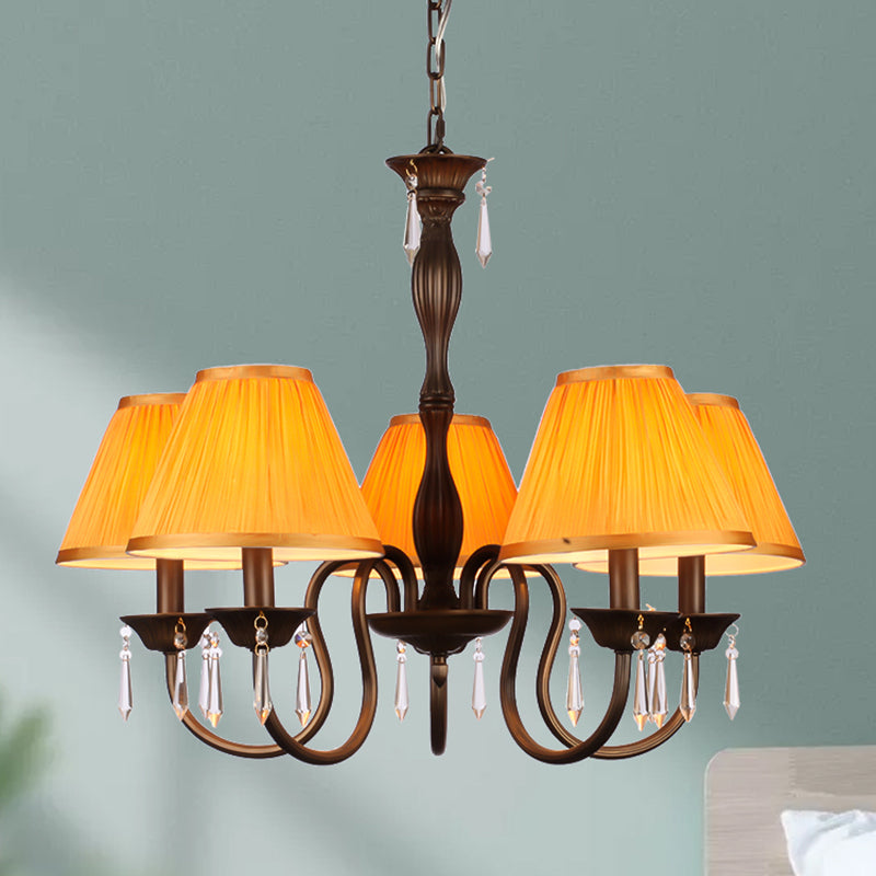 Vintage conische kroonluchter veelkleurige geplooide stof hanglamp