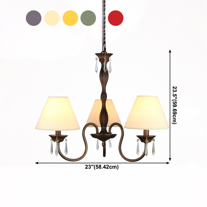 Vintage conische kroonluchter veelkleurige geplooide stof hanglamp