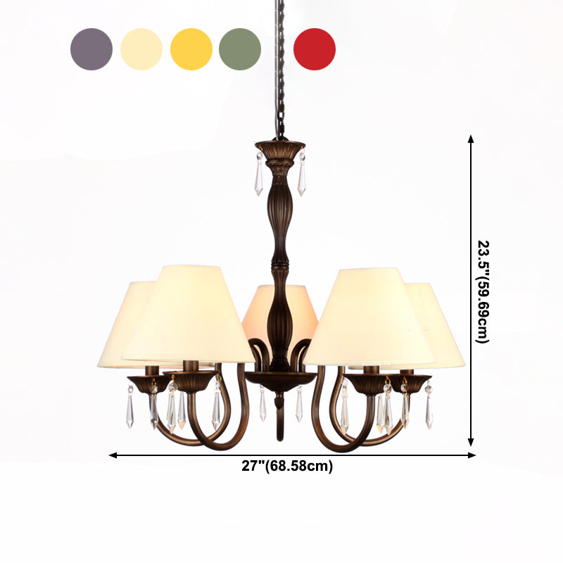 Vintage conische kroonluchter veelkleurige geplooide stof hanglamp