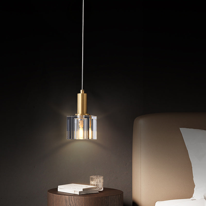 Luces colgantes colgantes de cristal de 1 luz Cubo transparente de lámparas colgantes para dormitorio