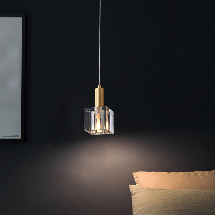 Luces colgantes colgantes de cristal de 1 luz Cubo transparente de lámparas colgantes para dormitorio