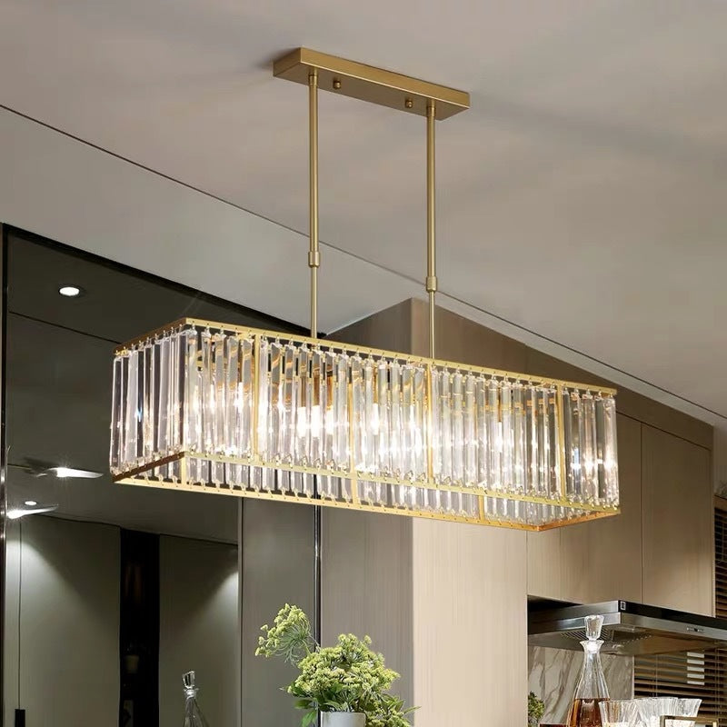 Modern Rectangle Shade Island Pendant Clear Crystal Island Light for Dinning Room