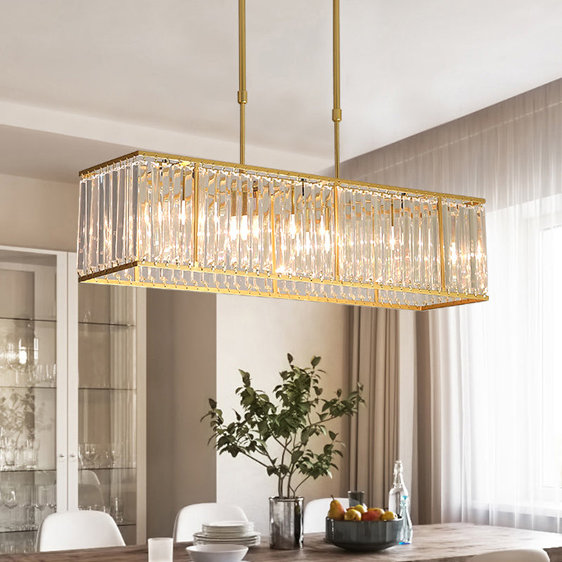Modern Rectangle Shade Island Pendant Clear Crystal Island Light for Dinning Room