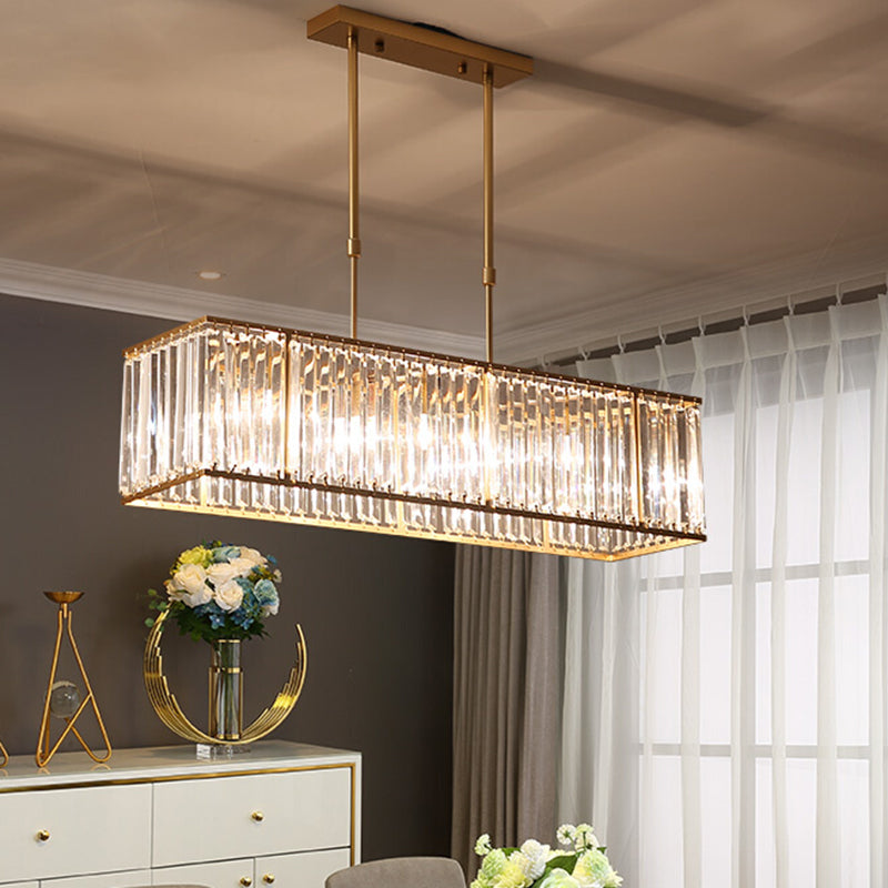 Modern Rectangle Shade Island Pendant Clear Crystal Island Light for Dinning Room