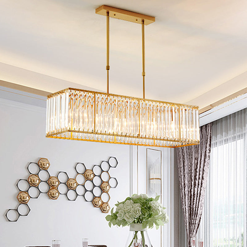 Modern Rectangle Shade Island Pendant Clear Crystal Island Light for Dinning Room