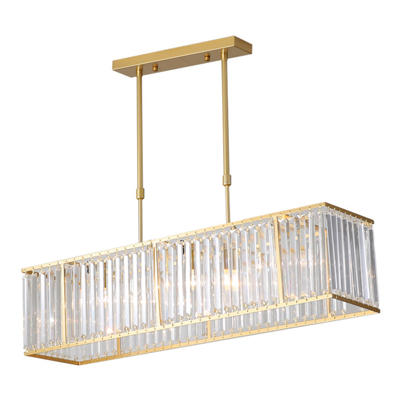 Modern Rectangle Shade Island Pendant Clear Crystal Island Light for Dinning Room
