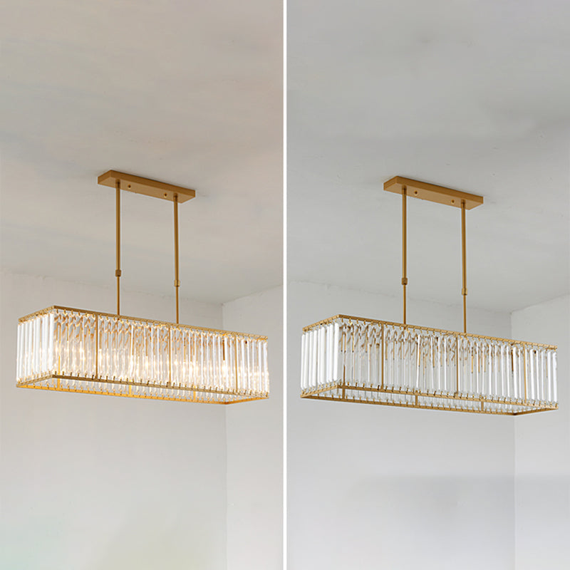 Modern Rectangle Shade Island Pendant Clear Crystal Island Light for Dinning Room