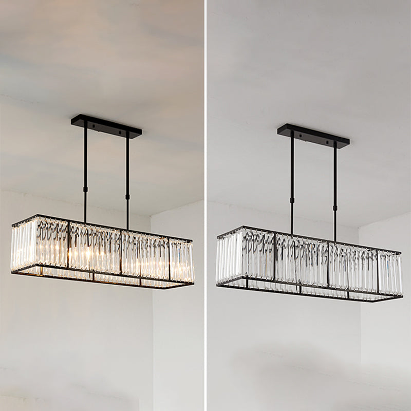 Modern Rectangle Shade Island Pendant Clear Crystal Island Light for Dinning Room
