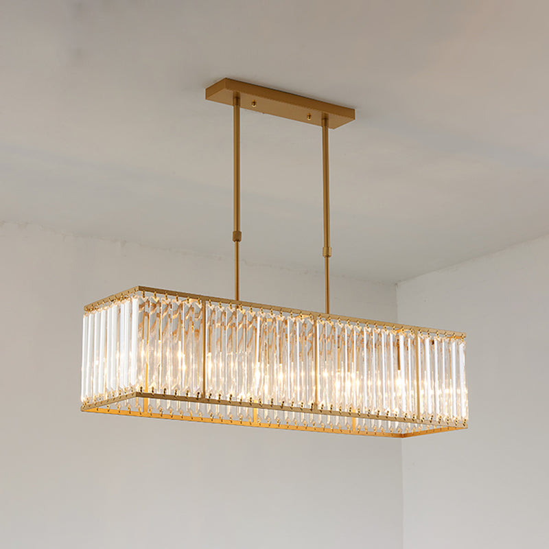 Modern Rectangle Shade Island Pendant Clear Crystal Island Light for Dinning Room