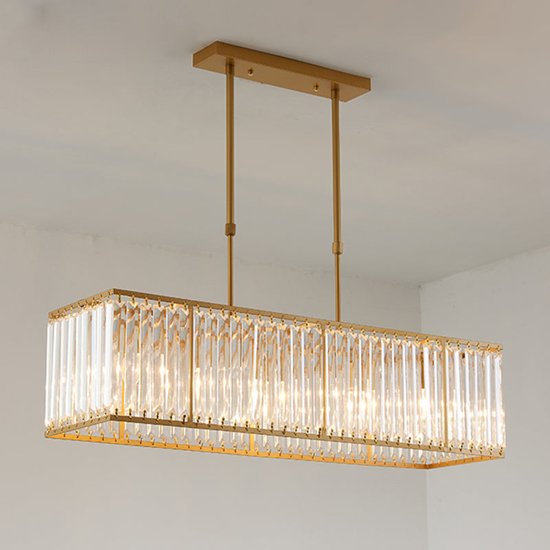 Modern Rectangle Shade Island Pendant Clear Crystal Island Light for Dinning Room