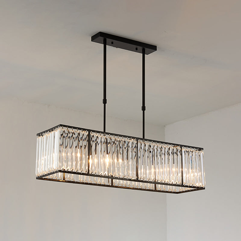Modern Rectangle Shade Island Pendant Clear Crystal Island Light for Dinning Room