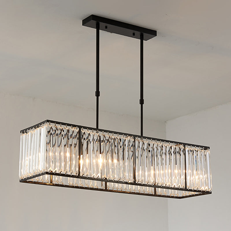 Modern Rectangle Shade Island Pendant Clear Crystal Island Light for Dinning Room