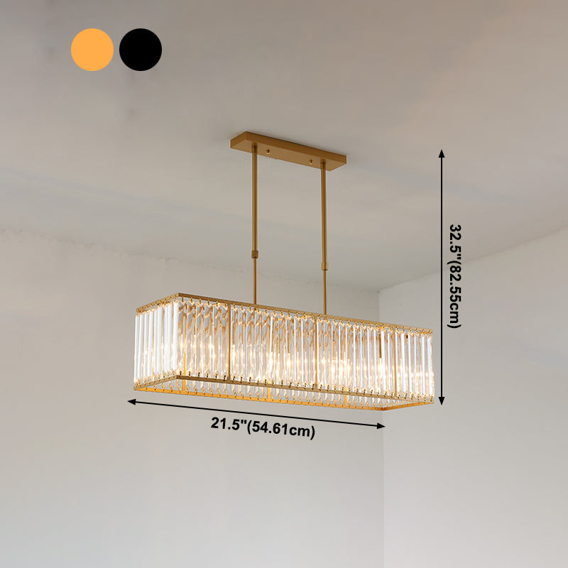 Modern Rectangle Shade Island Pendant Clear Crystal Island Light for Dinning Room