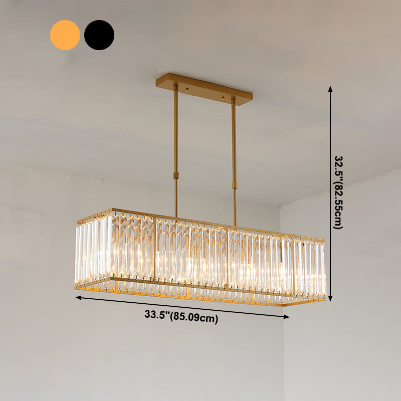 Modern Rectangle Shade Island Pendant Clear Crystal Island Light for Dinning Room