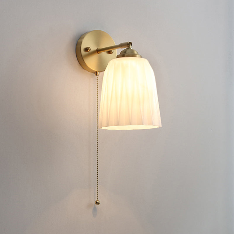 Vidrete de vidrio blanco apliques de pared de una cabeza para dormitorio de sala de estar