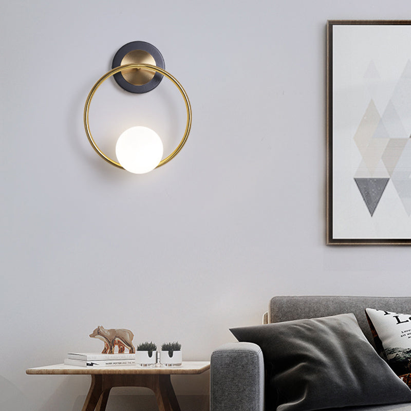 White Glass Wall Sconce 1 Blub Wall Mounted Light Fixtures for Study Room