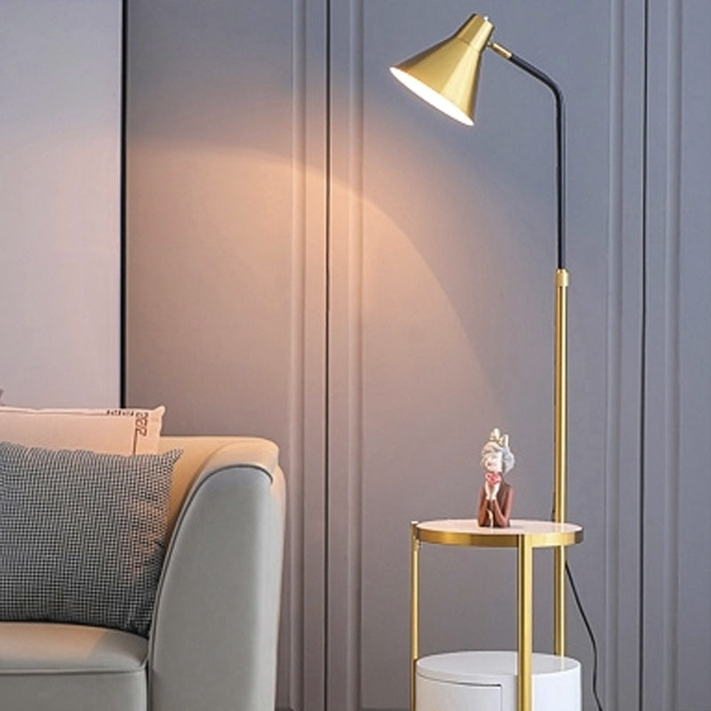 Côté de lecture de sol en métal moderne Cône 1-Light Light avec tiroir pour le salon