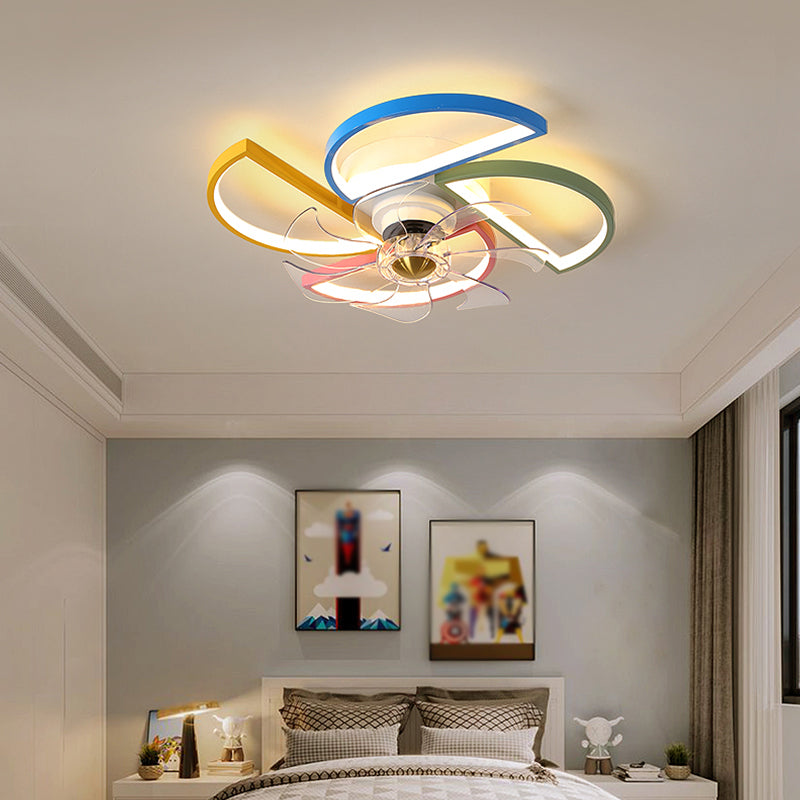 Modern Metal Ceiling Fan Lamp Cartoon LED Flush Mount Ceiling Light for Children's Room