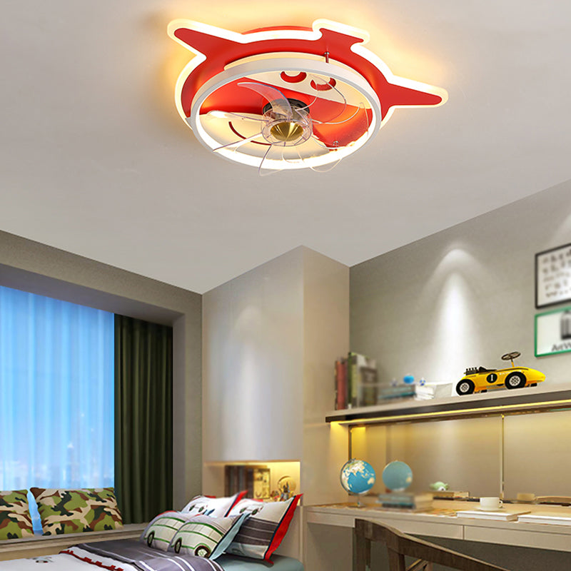 Modern Metal Ceiling Fan Lamp Cartoon LED Flush Mount Ceiling Light for Children's Room
