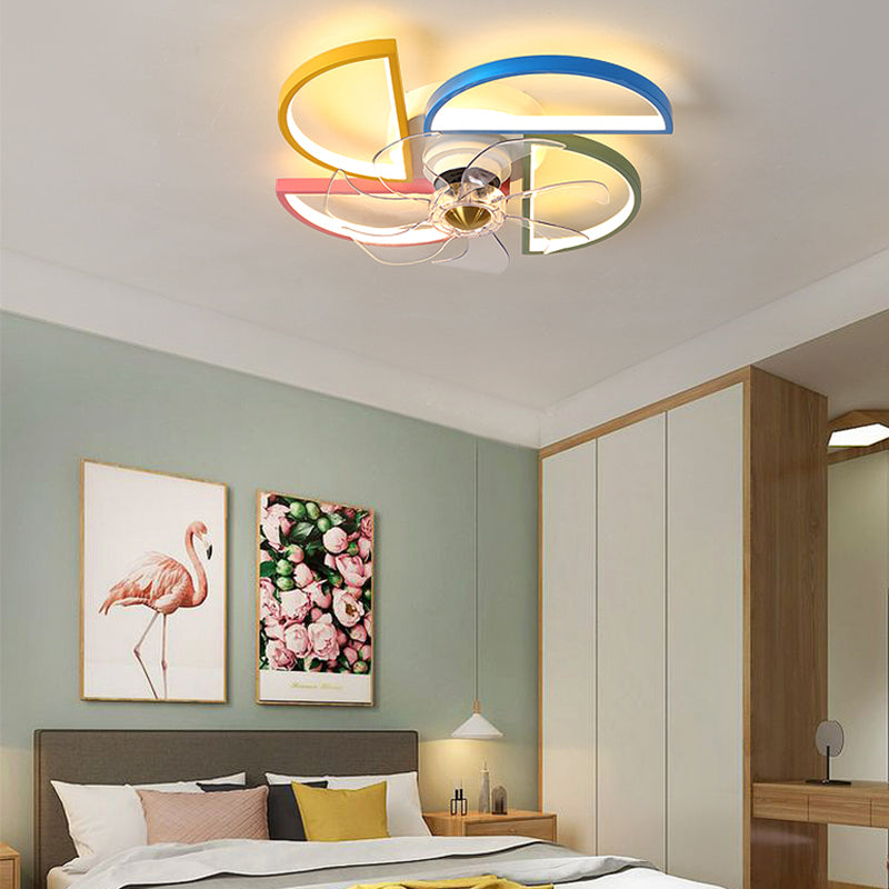 Modern Metal Ceiling Fan Lamp Cartoon LED Flush Mount Ceiling Light for Children's Room
