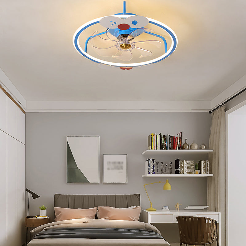 Modern Metal Ceiling Fan Lamp Cartoon LED Flush Mount Ceiling Light for Children's Room