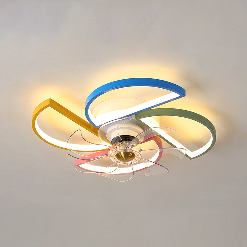 Modern Metal Ceiling Fan Lamp Cartoon LED Flush Mount Ceiling Light for Children's Room