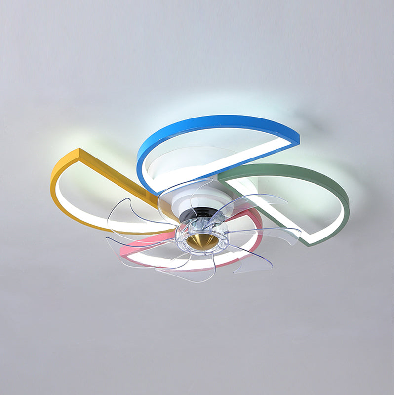 Modern Metal Ceiling Fan Lamp Cartoon LED Flush Mount Ceiling Light for Children's Room