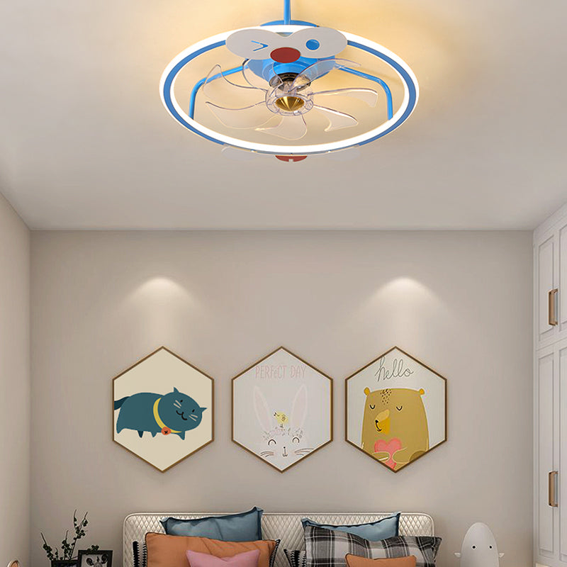 Modern Metal Ceiling Fan Lamp Cartoon LED Flush Mount Ceiling Light for Children's Room