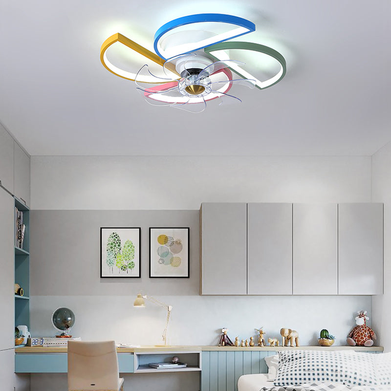 Modern Metal Ceiling Fan Lamp Cartoon LED Flush Mount Ceiling Light for Children's Room
