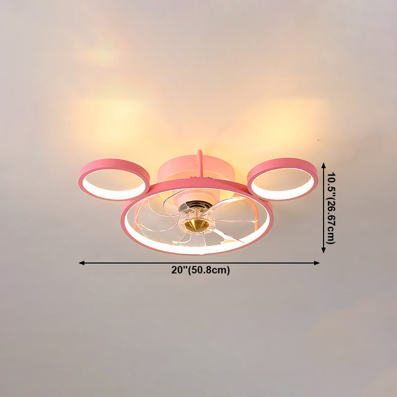 Modern Metal Ceiling Fan Lamp Cartoon LED Flush Mount Ceiling Light for Children's Room