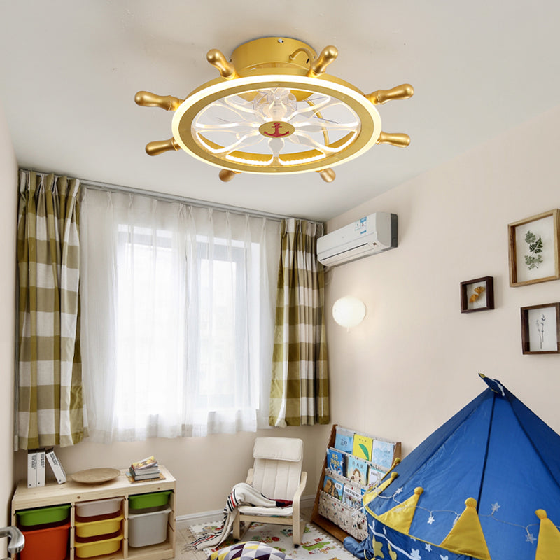 Modern Metal Ceiling Fan Lamp LED Flush Mount Ceiling Light with Clear Fan Blade