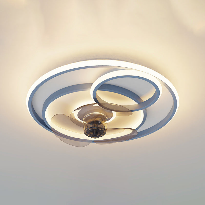 Moderne Metall Deckenventilator Lampe Cartoon LED Flush Mount Leuchte mit klarer Lüfterklinge