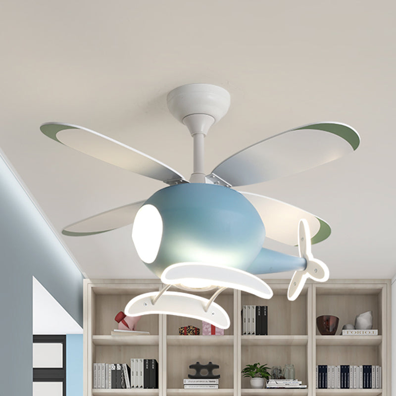 Modern Metal Ceiling Fan Lamp Cartoon Semi Flush Ceiling Light Fixtures with 4 Fan Blade